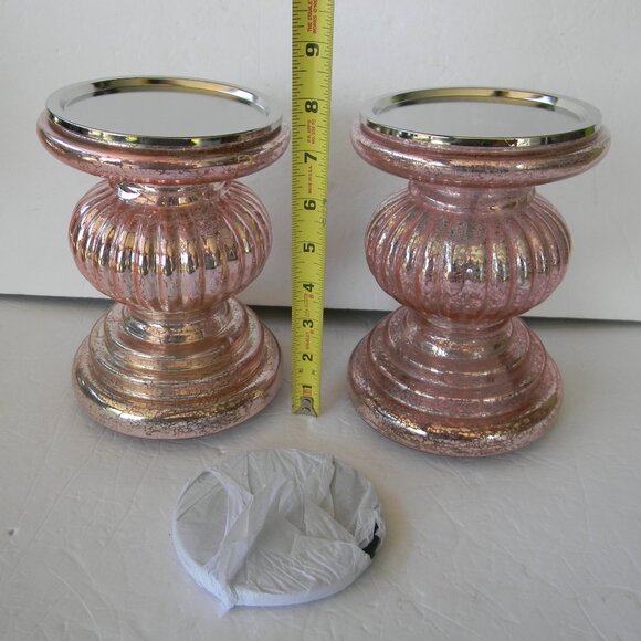 NEW Set/ 2 Lit Candle Holder Pedestals  Mirror Inserts by Valerie PARR HILL BLUS - Picture 3 of 5